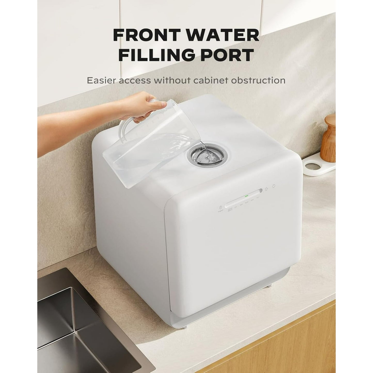 Philergo Portable Mini Countertop Dishwasher Built-in 5L Water Tank Auto Air-Dry, 7 Washing Programs, 4 Place Settings for Small Apartment, RVs, No Hookup Needed