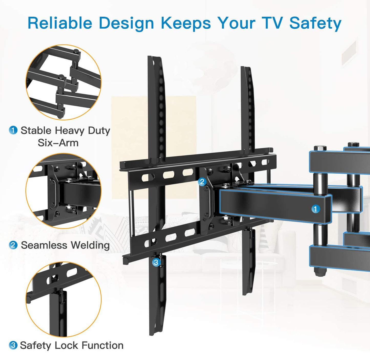 MountFTV Full Motion Articulating Swivel TV Wall Mount Bracket TV Stand for 26-65" LED LCD OLED Flat Curved Screen TVs,Max 400x400mm