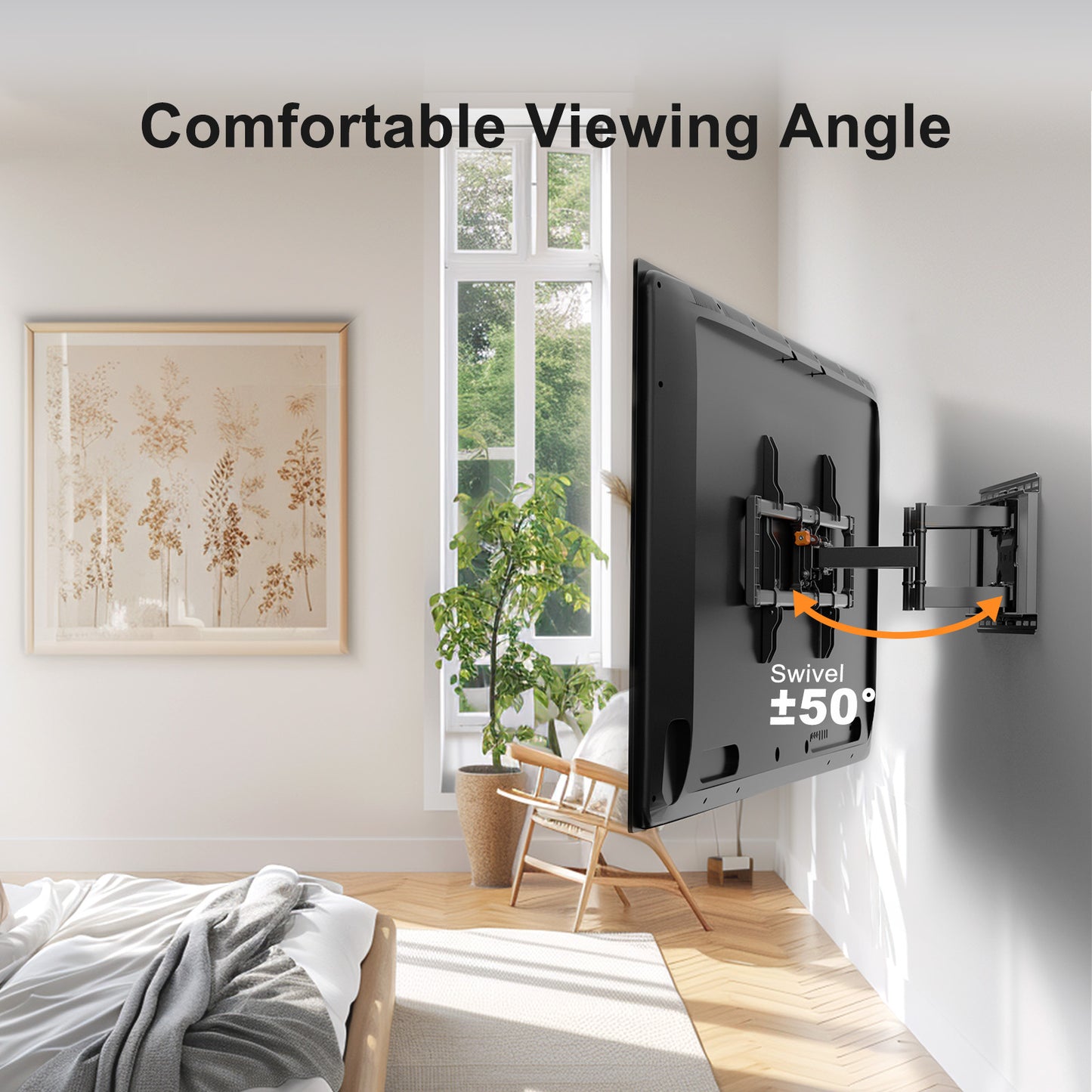 MountFTV Full Motion TV Wall Mount Bracket for Most 42-85 inch Curved TVs Lcd with Dual Articulating Arms, Swivel, Tilt, Max 600x400mm, Holds up to 132 lbs