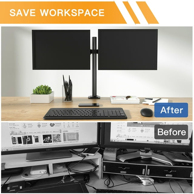 Dual Arms Desk Mount for 13-27 " Screens, Heavy Duty Fully Adjustable Monitor Desk Mount