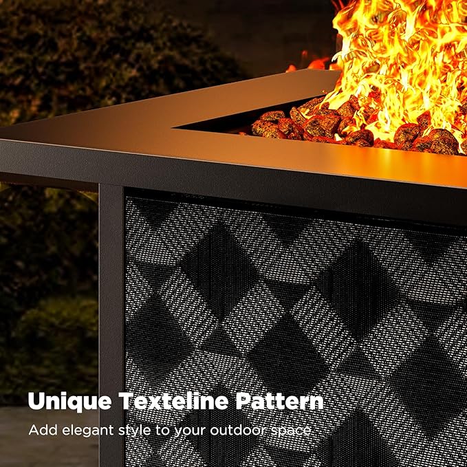 28" Gas Fire Pit Table for Outside 50000 BTU Propane Fire Pit with Lid and Lava Rocks