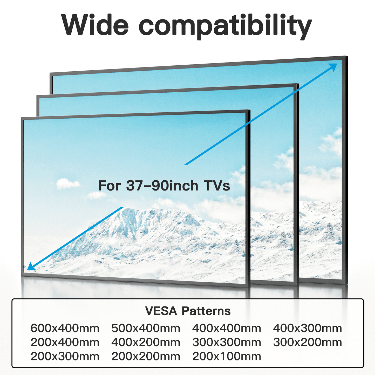 MountFTV Full Motion TV Wall Mount Bracket for 37-90 inch TVs, Max 600x400mm, Holds up to 132lbs