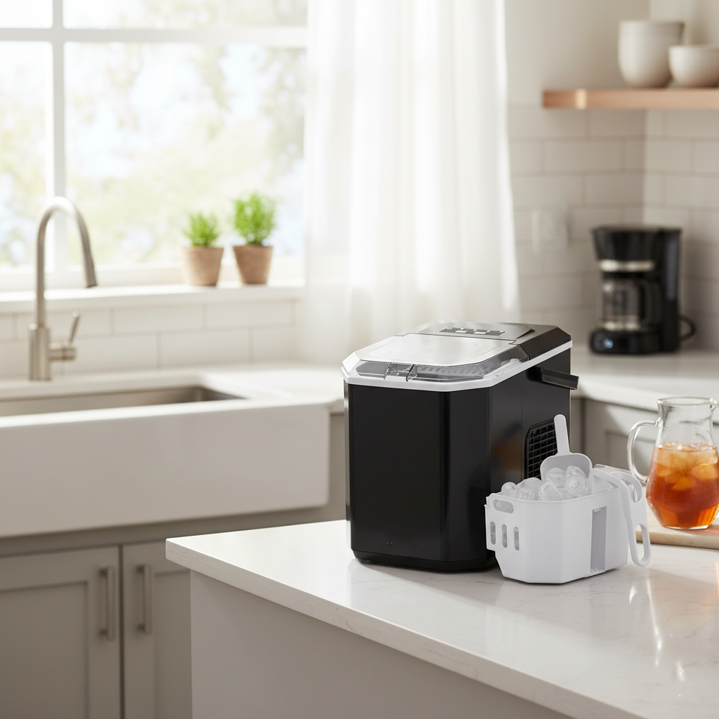 Philergo Ice Maker Countertop, 26lbs Per day, 9 Bullet Ice Cubes Ready in 6 Mins, Auto-Cleaning with Basket and Scoop for Home/RV/Camping/Party/Travel, Black