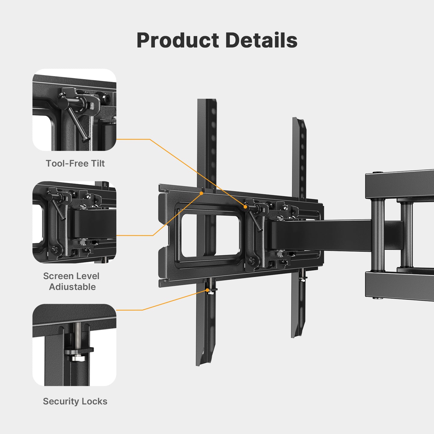 Full Motion TV Mount for 26-55" TVs with Swivel Tilt Extension Leveling Max Hole 400x400mm & 99lbs