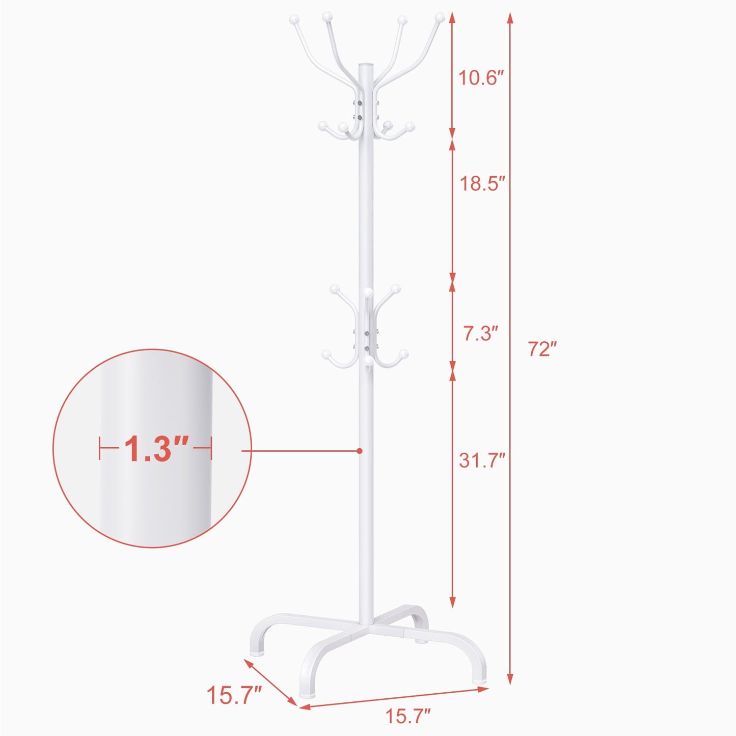 CHITOOMA 14 Hooks Coat Rack Stand Metal Storage Rack Floor Hat Clothing Display Stand, White