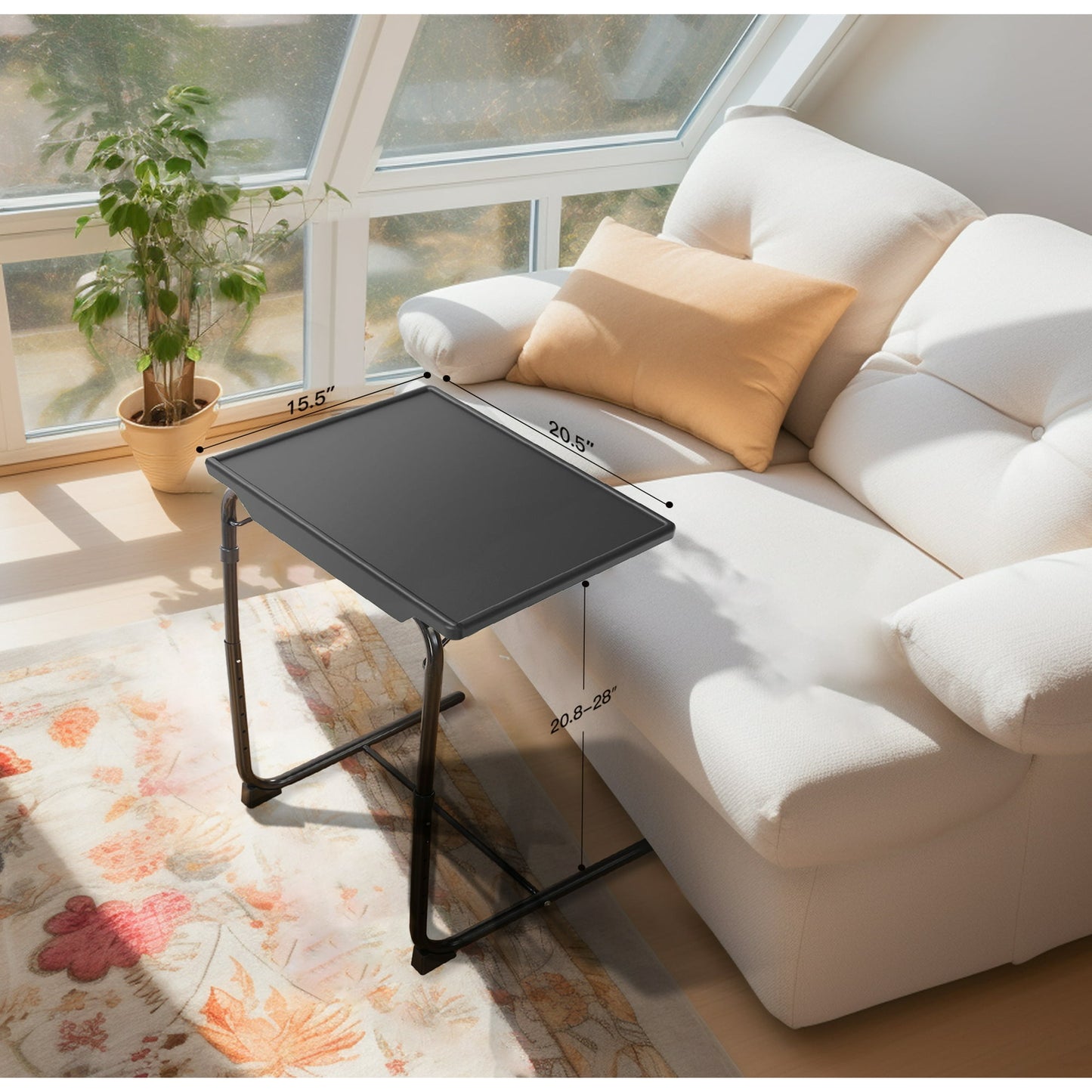 TV Tray Table, Folding Tray Table for Eating with 6 Adjustable Height & 3 Tilt Angle Adjustments, Black
