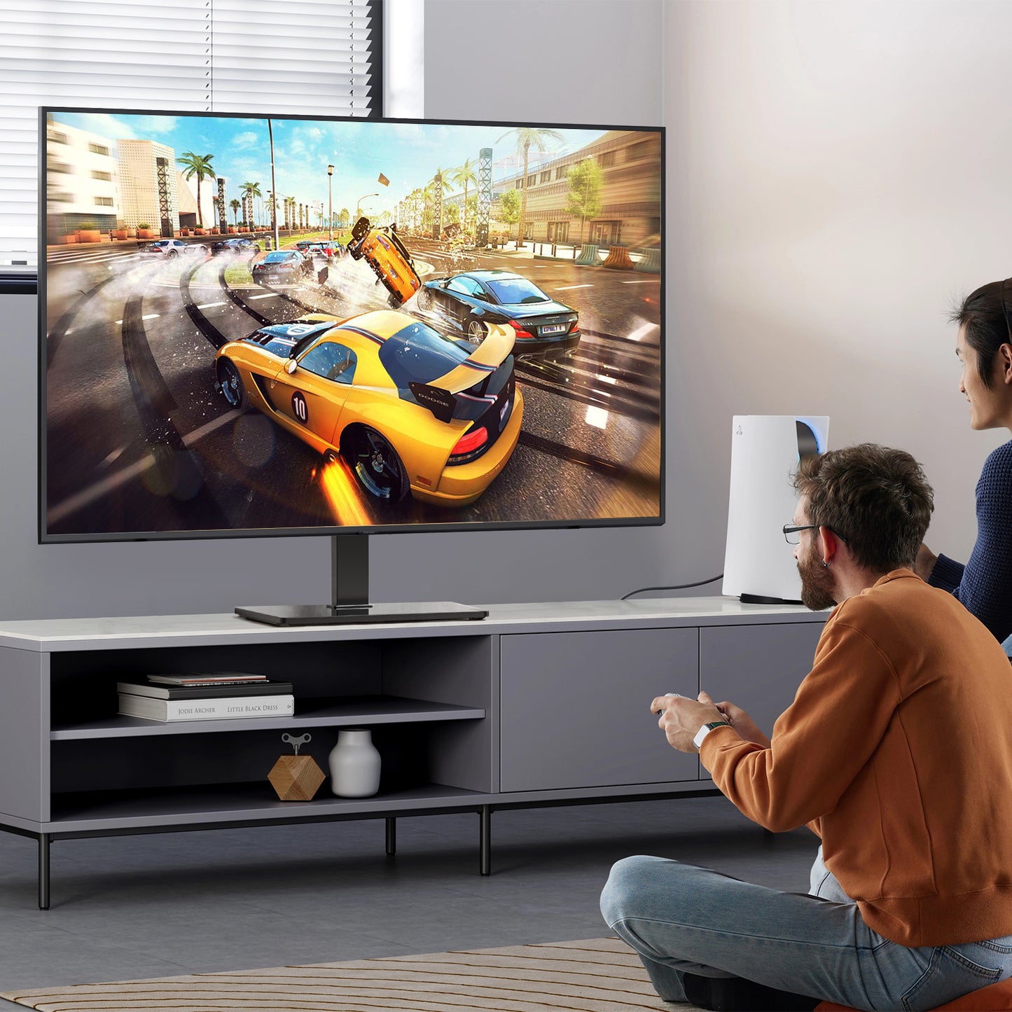 TV Stand Mount, Table Top TV Stand for 37 to 70 inch LCD LED TVs, Height Adjustable Universal Swivel TV Stand with Tempered Glass Base, Max 600x400mm