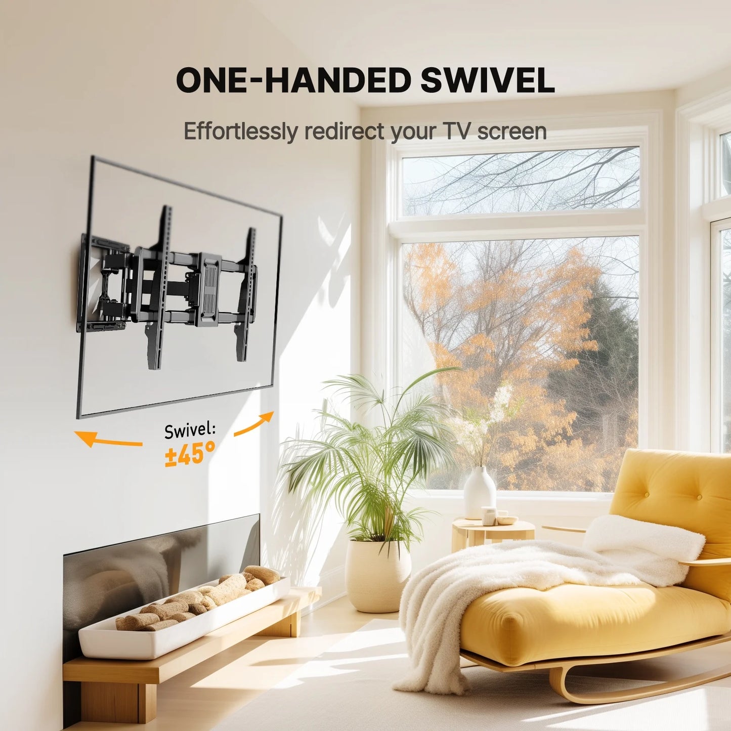 MountFTV Full Motion Articulating TV Wall Mount for Most 40–82 inch Curved TVs with Swivel, Tilt, Extension, Leveling, Max 600x400mm, Holds up to 100lbs
