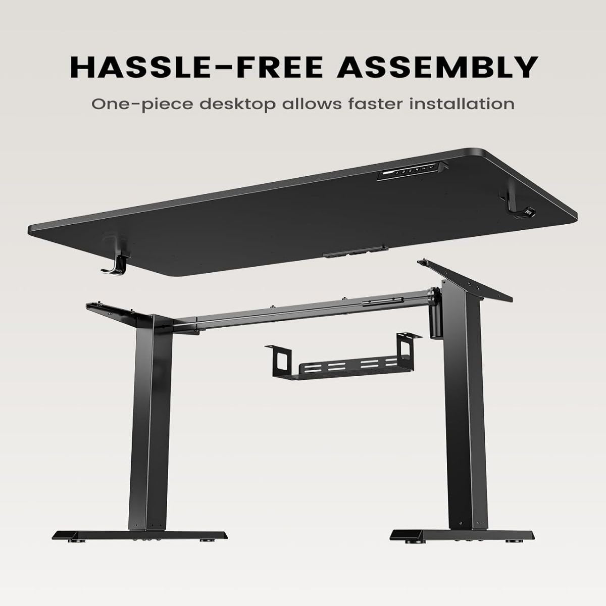 One Piece Standing Desk, 48x24 inch Adjustable Stand Up Desk with Cable Management Tray, Black