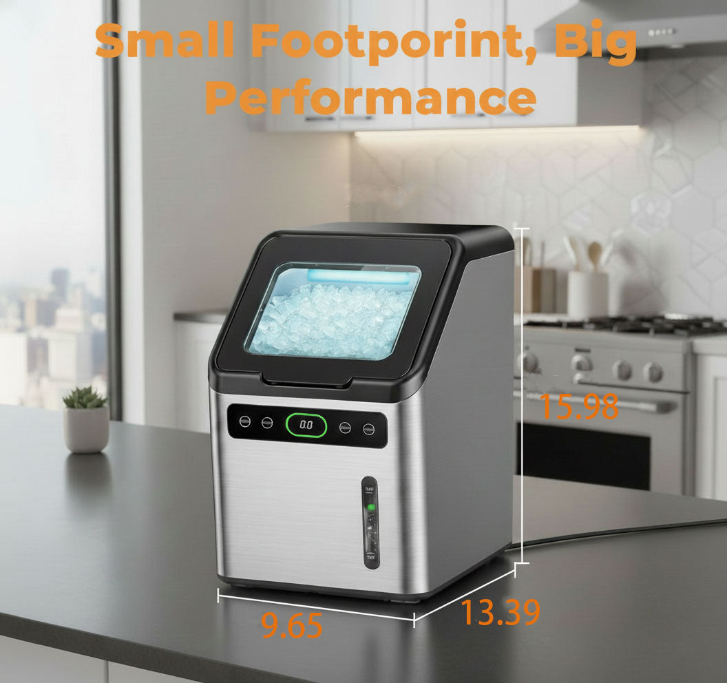 Philergo Nugget Ice Makers Countertop, 44lbs/24H with Self-Cleaning Function and Timer, Ice Maker Machine with Basket/Scoop for Home/Kitchen/Office, Stainless Steel