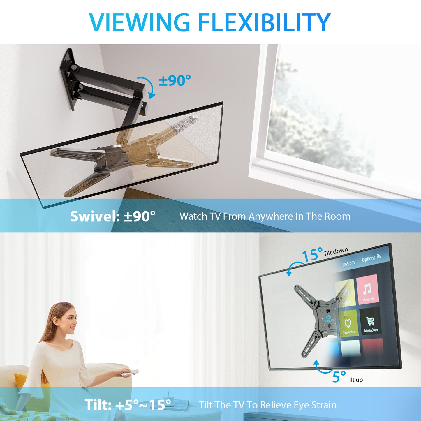 Full-Motion TV Wall Mount. 26 to 60 inch TV's, Capacity 88 lbs