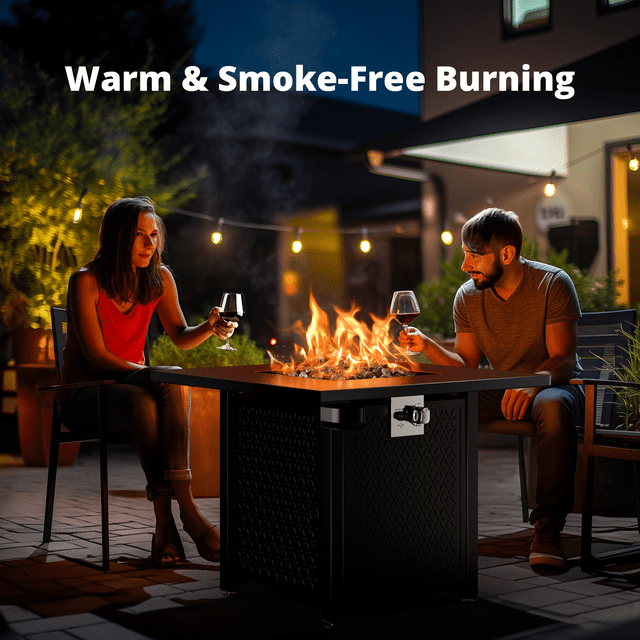 28" Gas Fire Pits for Outside 50,000 BTU Propane Fire Pit Table with Lid and Lava Rock, Black - Walmart.com