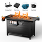43" Propane Fire Pits for Outside 60,000 BTU Gas Fire Pit Table for Outside with Lid , Glass Beads, Cup Holders, Hanging Shelf & Nylon Cover, Rectangle