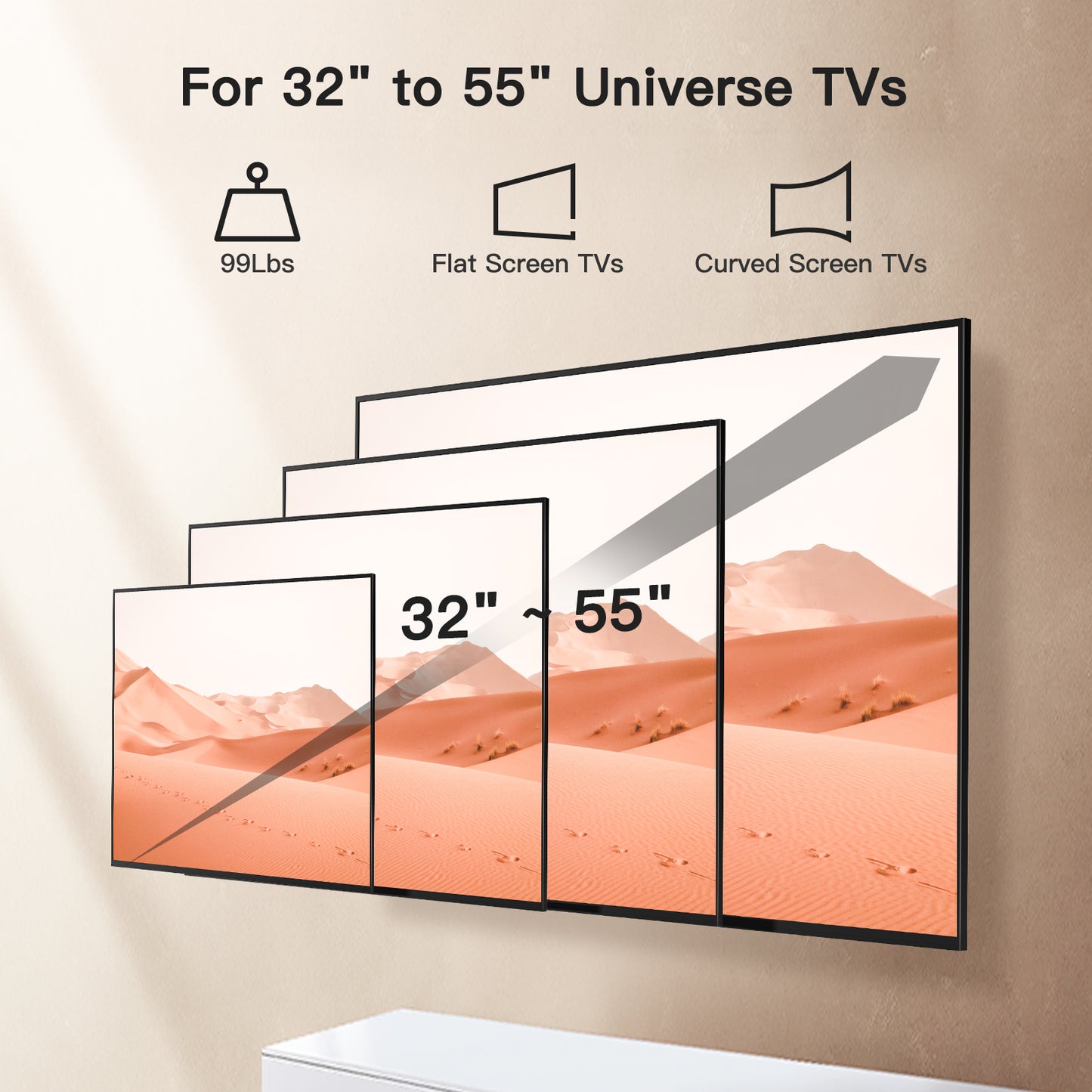 PERLESMITH Full Motion TV Wall Mount for 32-65” Flat Curved Screen TVs with Swivel, Tilt & Extension Max 400x400, Holds up to 99 lbs