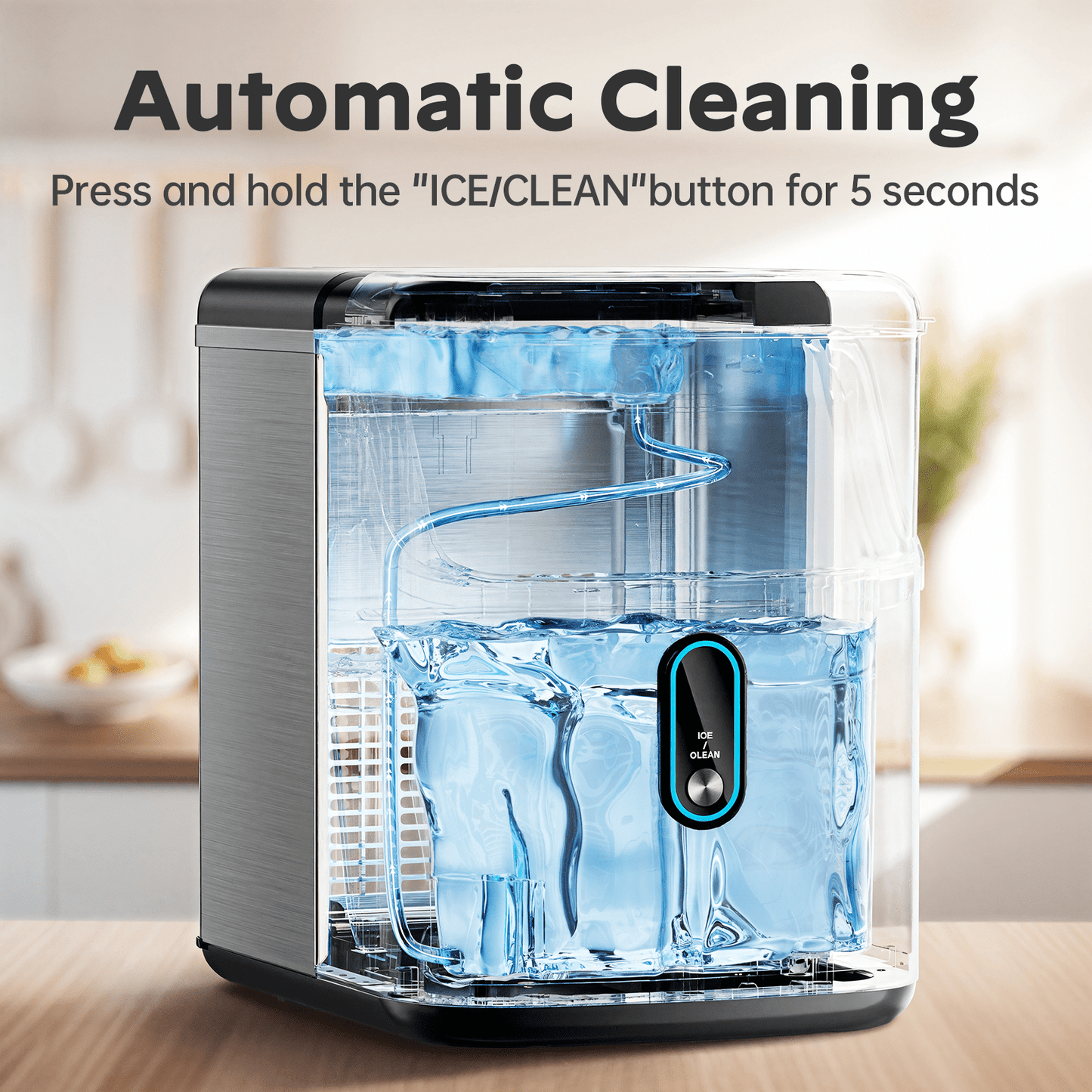 Philergo Nugget Ice Maker Countertop, Pebble Ice Maker Machine with Self-Cleaning, 34lbs/24hr, Soft Chewable Pellet Ice Maker for Home, Kitchen, Stainless Steel