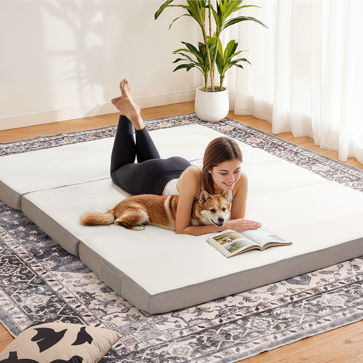 CHITOOMA 4 inch Tri Folding Memory Foam Mattresses with Removable & Washable Cover, Twin