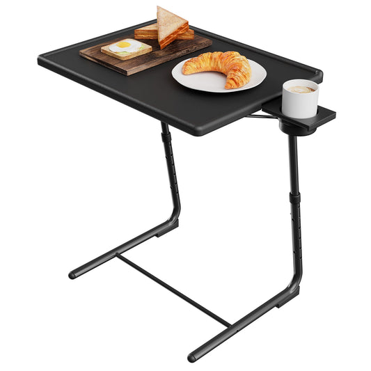 CHITOOMA Adjustable TV Tray Table with Cup Holders, Portable Dinner Tray Table, Foldable, 6 Heights&3 Tilt Angle for Living Room Office Bedroom, Gray
