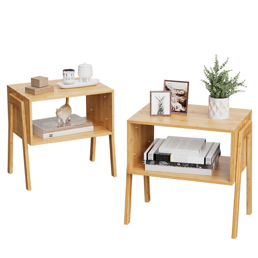CHITOOMA Bamboo Nightstand for Bedroom Living Room,Versatile Stackable End Tables for Storage,Wood Beside Table,2-set,Natural