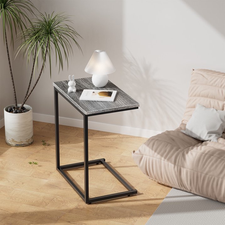 C Shaped End Table, Vintage Side Table for Couch, Laptop, Coffee, Snack, Sofa Side End Table C Shape for Living Room, 27"(H) x 19.7"(W) x 12.6"(D), Gray