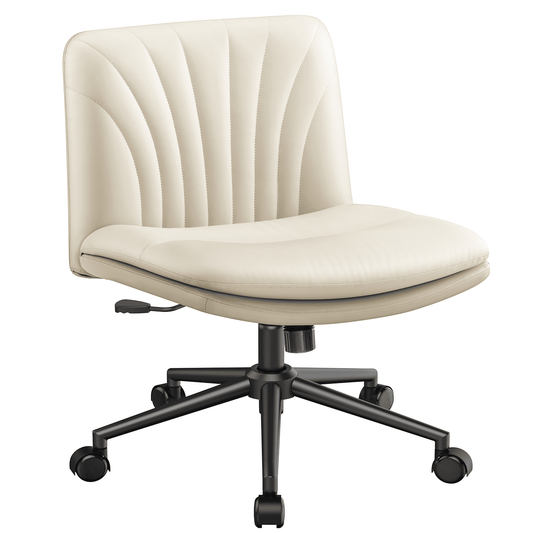 PU Armless Office Desk Chair with Wheels,PU Leather Cross Legged Wide Chair,Mid Back Adjustable Swivel Computer Task Chairs Vanity Chair for Home,Office(Beige) - Walmart.com