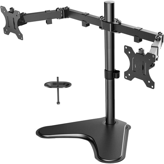 Dual Monitor Stand for Two 13-32 inch Flat/Curved LCD Screens with Swivel, Tilt & Height Adjustable Free Standing