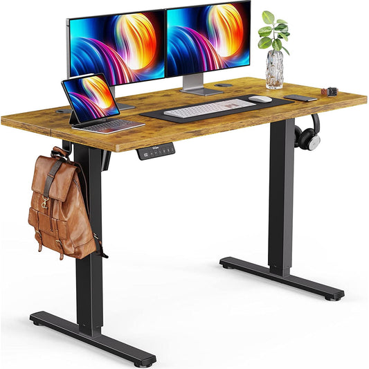 Kyspho Large Electric Standing Desk, 55 x 24 inch Height Adjustable Stand up Desk with Memory Preset, Sit Stand Home Office Desk, Rustic Brown