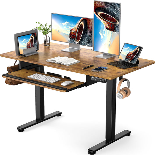Electric Standing Desk with Keyboard Tray 48 x 24 inches Height Adjustable Gaming Sit Stand up Desk for Home Office Work