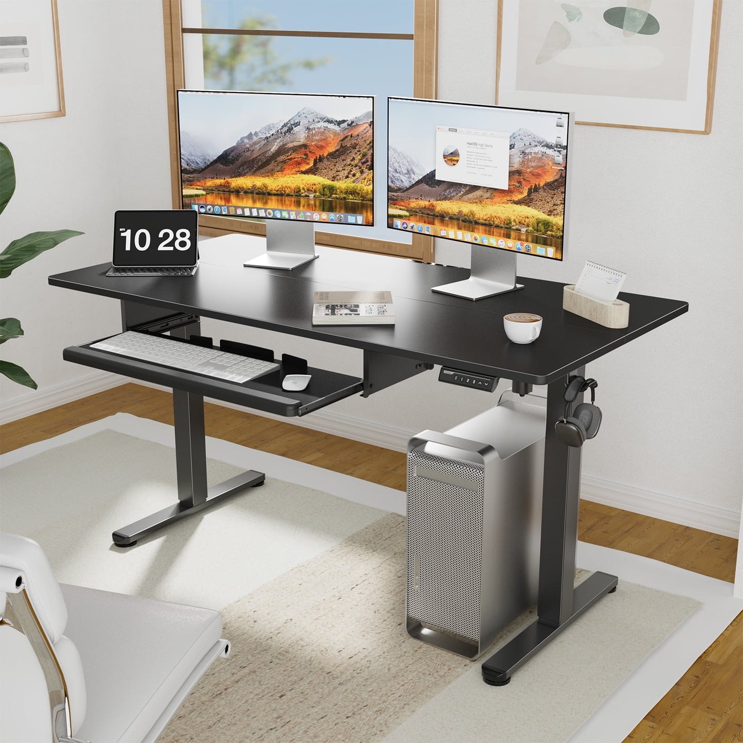 Electric Standing Desk with Keyboard Tray, Adjustable Height Sit Stand Up Desk, Home Office Desk Computer Workstation 55x28 Inches, Black