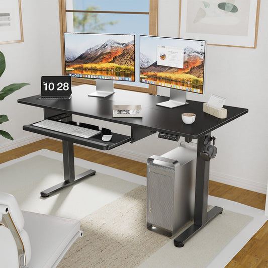 Electric Standing Desk with Keyboard Tray, Adjustable Height Sit Stand Up Desk, Home Office Desk Computer Workstation 55x28 Inches, Black