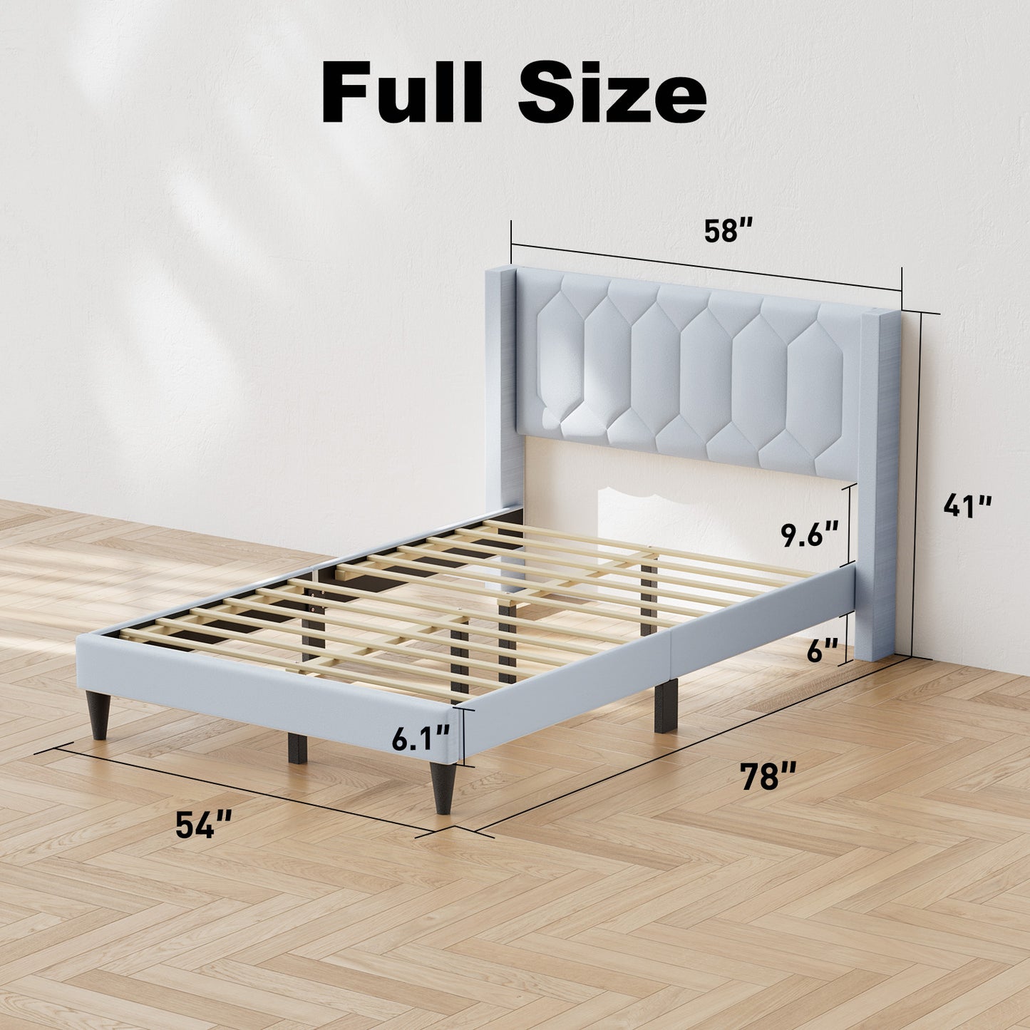 CHITOOMA Full Size Bed Frame with Wingback Headboard, Velvet Upholstered Platform Bed Frame Full No Box Spring Needed, Noise-Free, Heavy Duty, Light Grey
