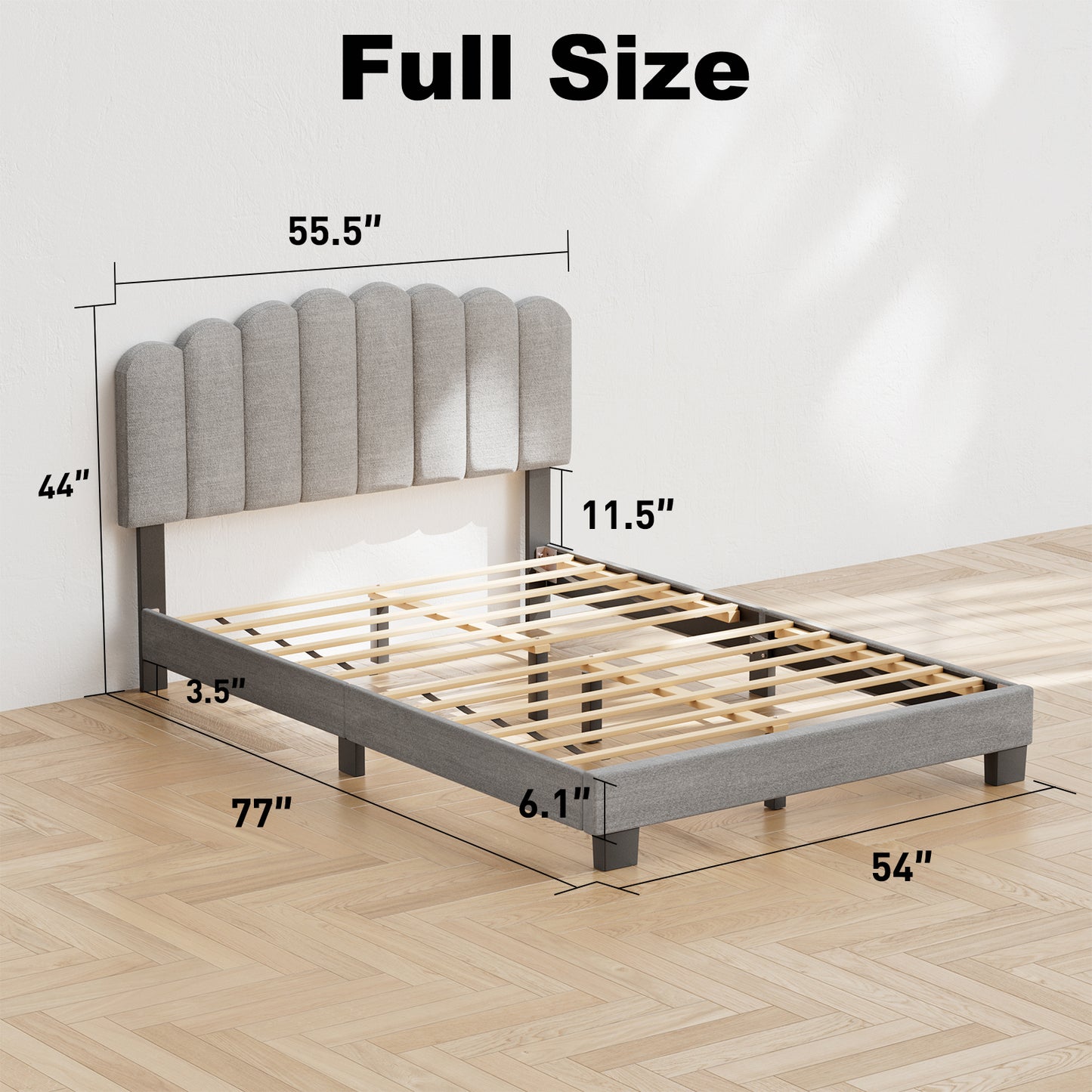 CHITOOMA Full Size Bed Frame with Adjustable Headboard, Grey Linen Upholstered Platform Bed Frame Full No Box Spring Needed, Noise-Free, Heavy Duty