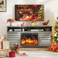 Electric Fireplace TV Stand for 70/65/60/55 Inch TVs, Farmhouse Entertainment Center with 23" Electric Fireplace with Storage, Adjustable Led Flame, Gray