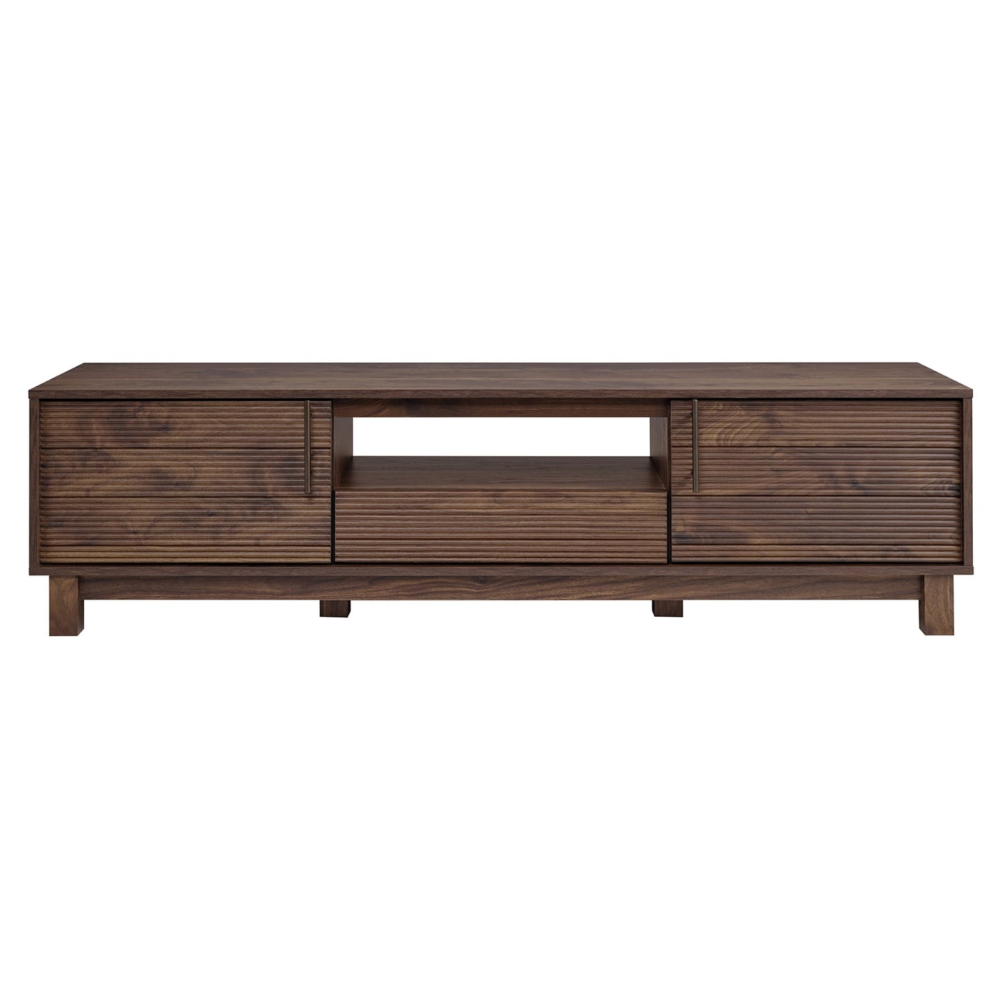 Mid-Century Modern Low Profile Entertainment TV Stand for 65/60/55 inch TV, Farmhouse Entertainment Center with 2 Fluted Door and Storage Living Room, Walnut
