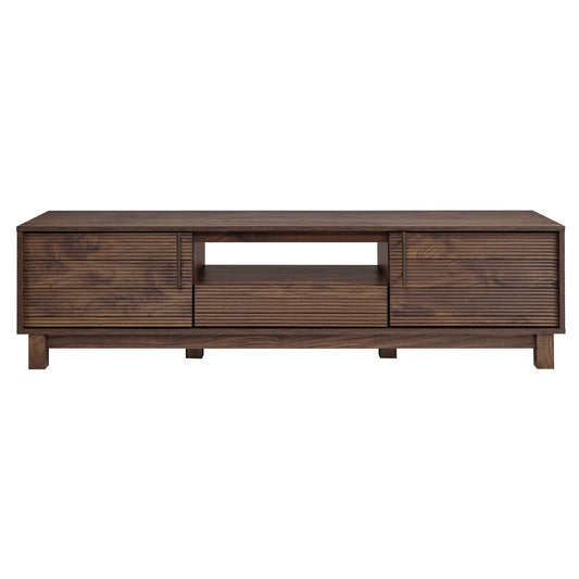 Mid-Century Modern Low Profile Entertainment TV Stand for 65/60/55 inch TV, Farmhouse Entertainment Center with 2 Fluted Door and Storage Living Room, Walnut