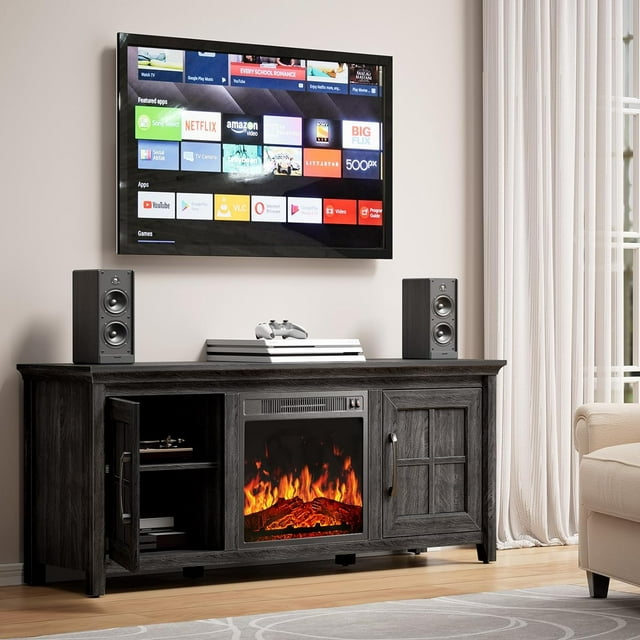 Electric Fireplace TV Stand for 70″ TVs Fireplace Entertainment Center TV Console Table with 18″ Fireplace, Holds up to 200 lbs - Walmart.com