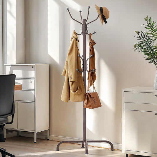 CHITOOMA 14 Hooks Coat Rack Stand Metal Storage Rack Freestanding Hat Clothing Display Stand, Bronze