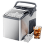 Ice Makers Countertop,Ice Maker Machine 6 Mins 9 Bullet Ice, 26 Lbs/24 Hrs, Nugget Ice Maker with Self Cleaning Function, Ice Maker for Home Kitchen Party, Silver