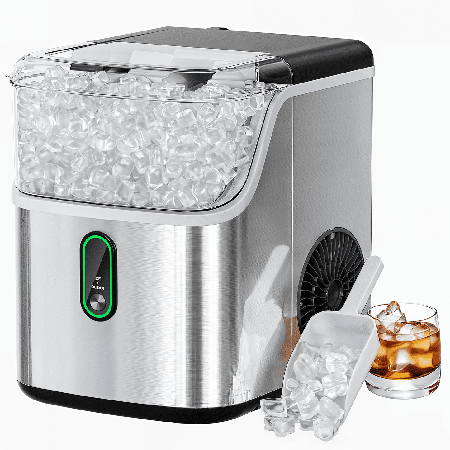 Philergo Nugget Ice Maker Countertop, Pebble Ice Maker Machine with Self-Cleaning, 34lbs/24hr, Soft Chewable Pellet Ice Maker for Home, Kitchen, Stainless Steel