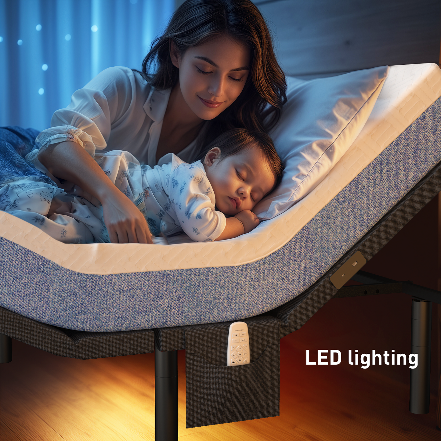 CHITOOMA Adjustable Bed Frame Full with Massage and Wireless Remote Control, Adjustable Bed Base with Bed Nightlight and 2 USB Ports