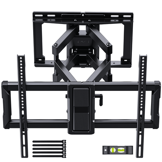 MountFTV Full Motion TV Wall Mount Bracket for 40 to 86 Inch Flat Curved TVs, 12°-16° Wood Studs, Max 600 x 400mm, Holds up to 132 lbs