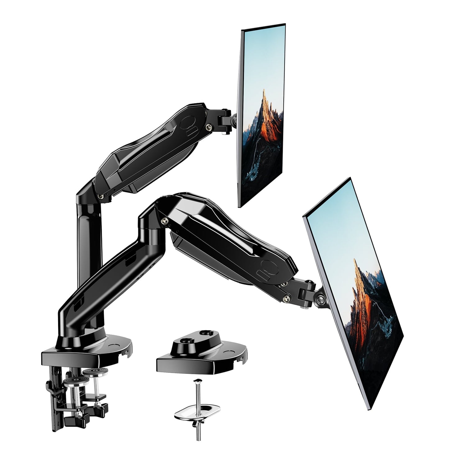 PERLESMITH Dual Monitor Stand, Desk Mount Base for 17-27 inch Computer Screens