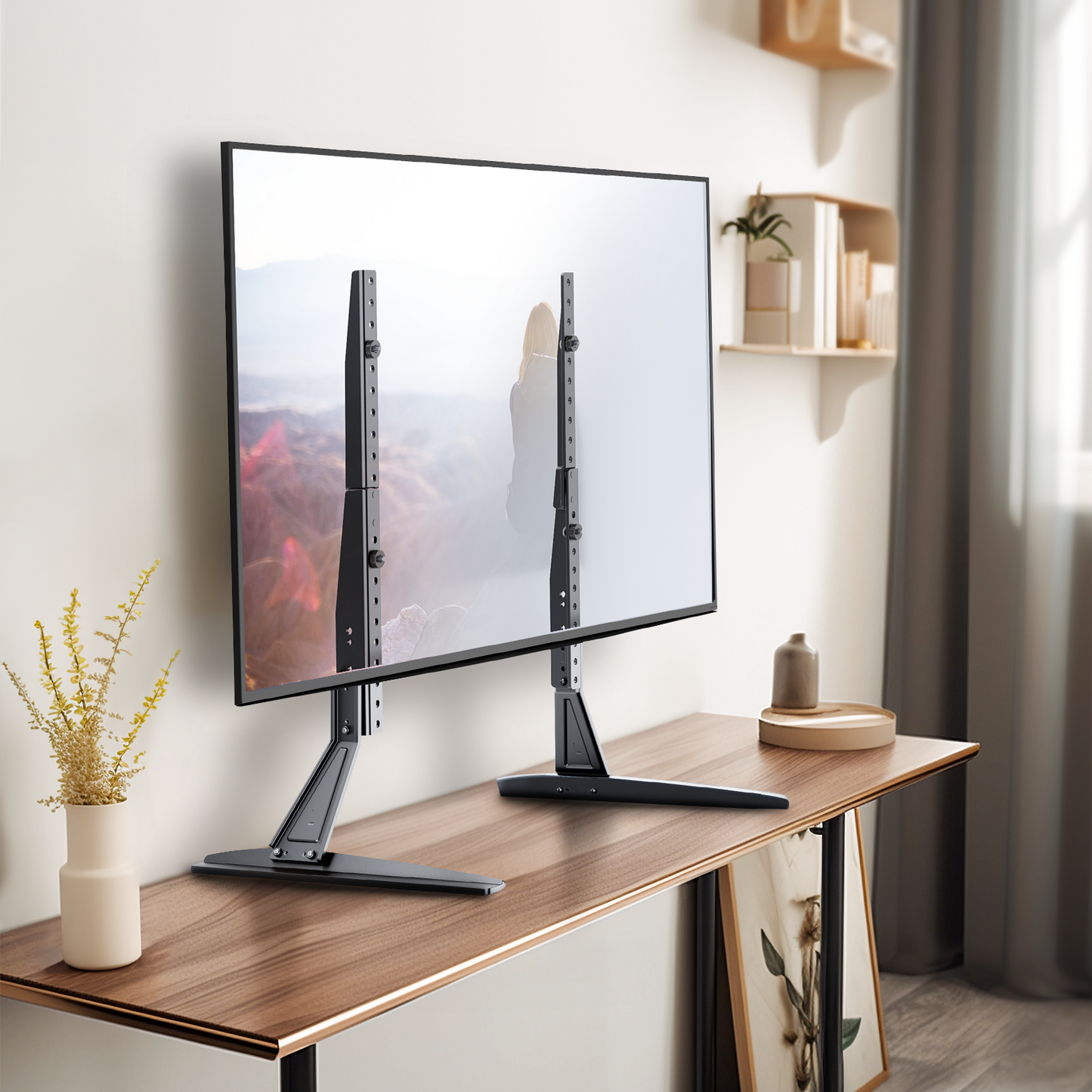 MountFTV Universal Table Top TV Stand for 22-65" Flat Screen with Height Adjustable Leg Stand Max 800x500mm, Holds up to 110 lbs