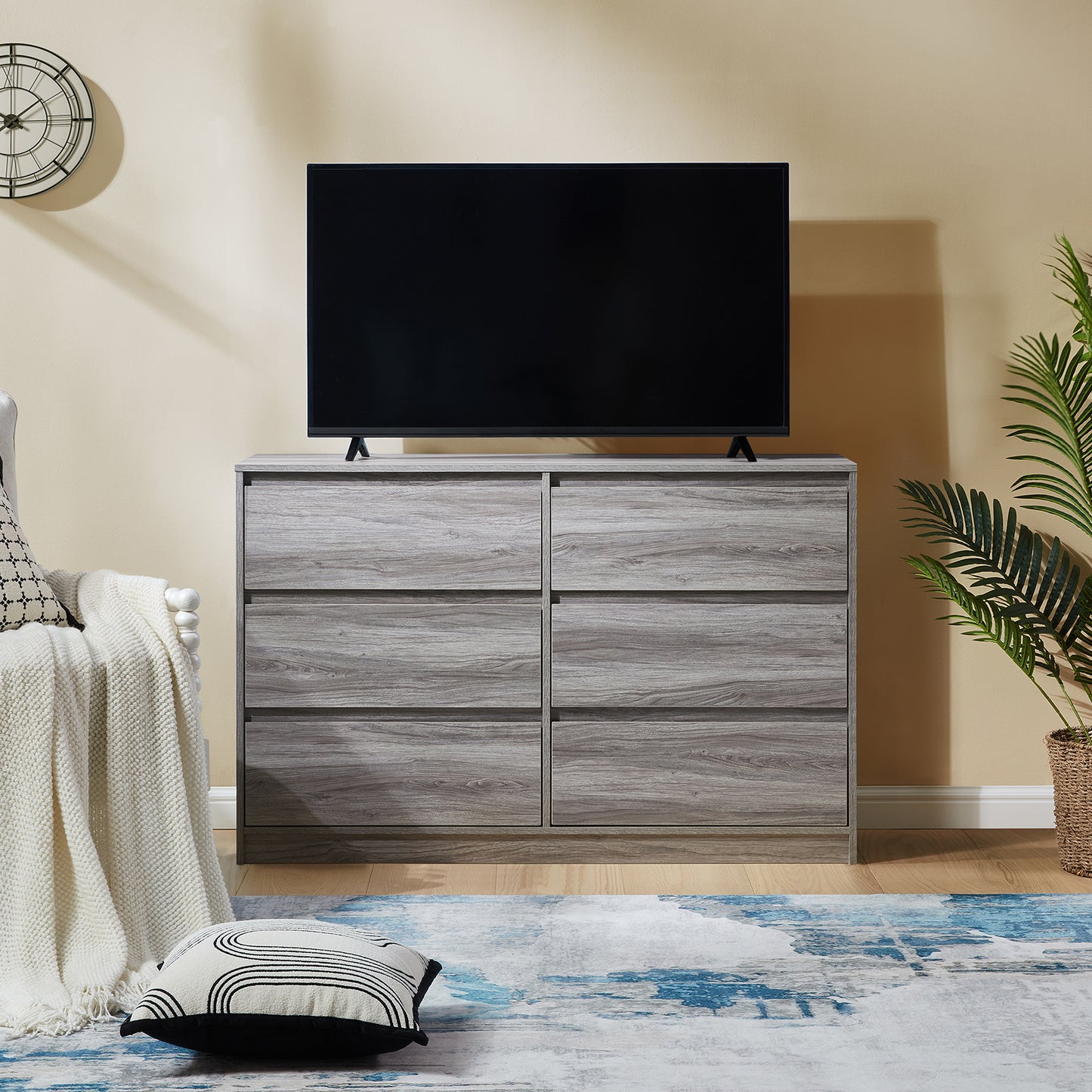 CHITOOMA 6 Drawer Dresser Wood Storage Cabine for Bedroom, Closet, Hallway, Entryway, Nursery Room, Gray