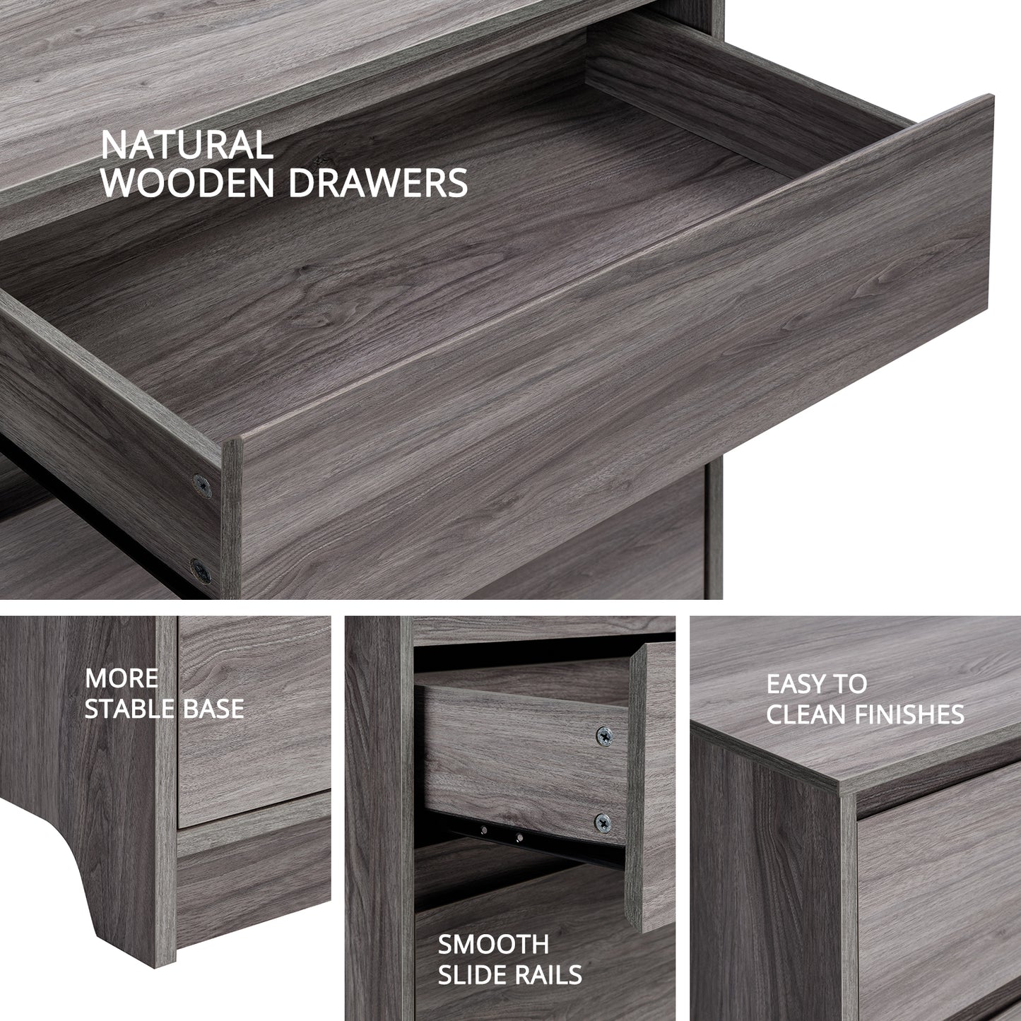 CHITOOMA 6 Drawer Dresser Wood Storage Cabine for Bedroom, Closet, Hallway, Entryway, Nursery Room, Gray