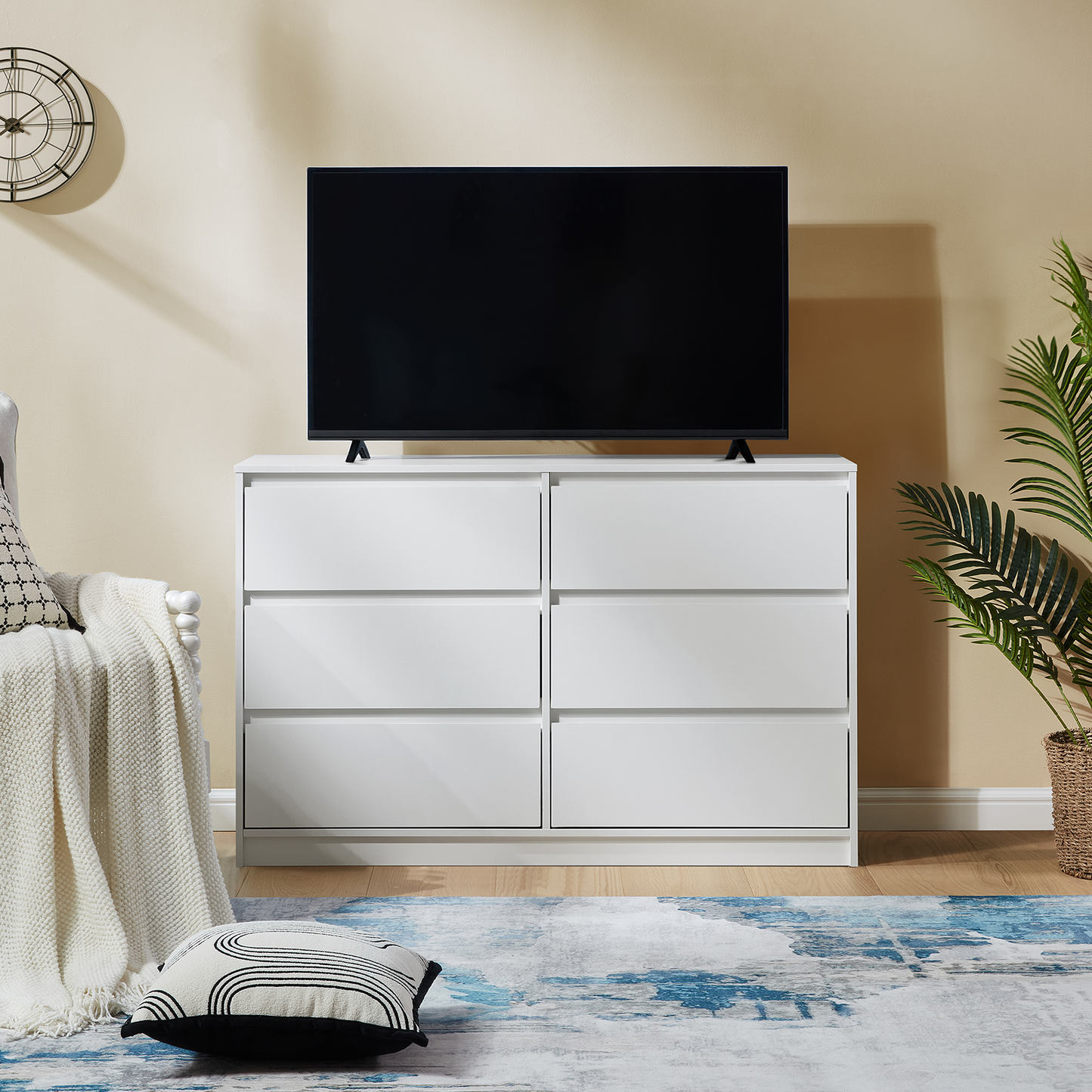 CHITOOMA 6 Drawer Dresser Wood Storage Cabine for Bedroom, Closet, Hallway, Entryway, Nursery Room, White