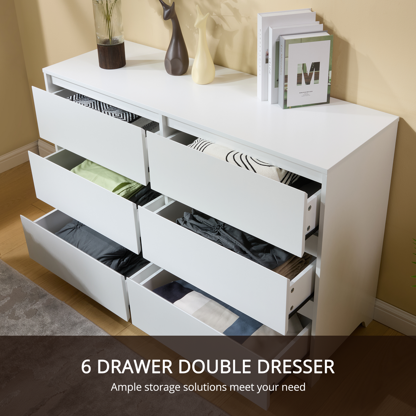 CHITOOMA 6 Drawer Dresser Wood Storage Cabine for Bedroom, Closet, Hallway, Entryway, Nursery Room, White