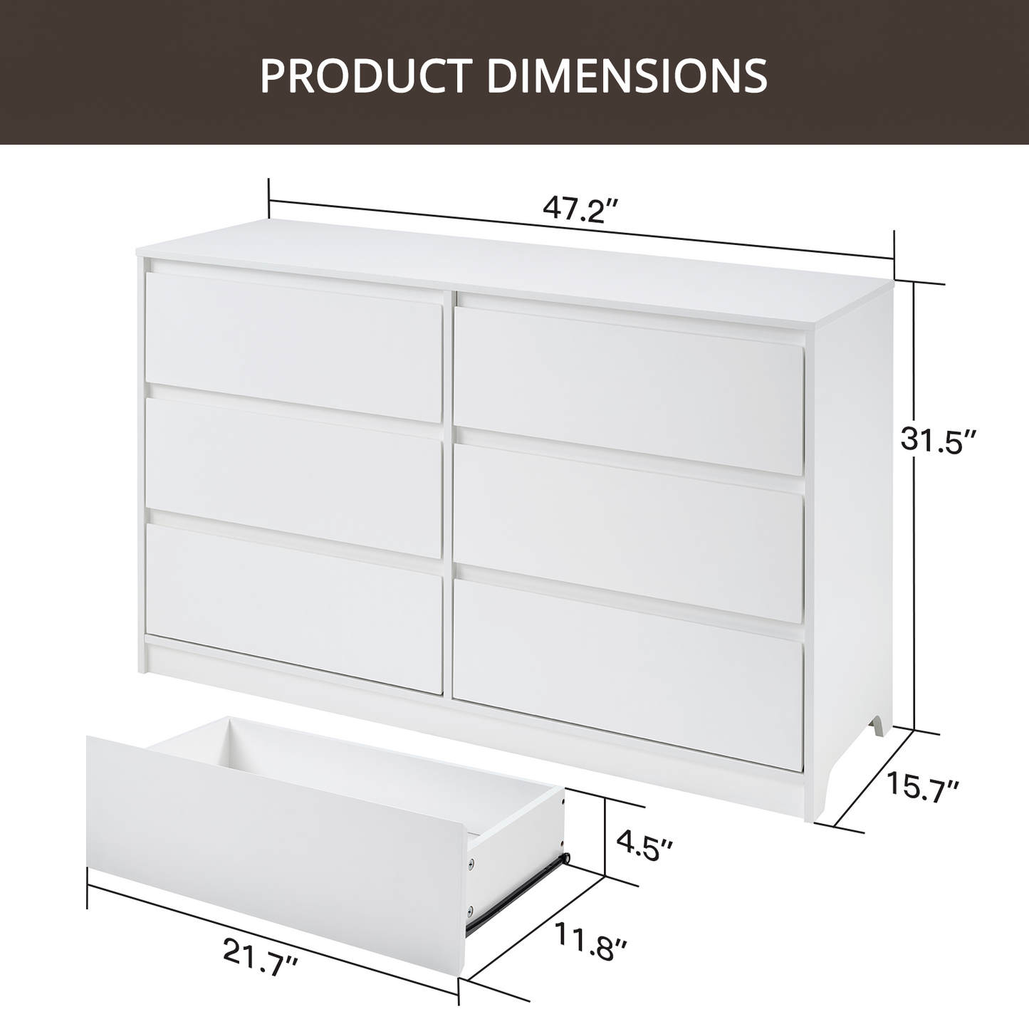 CHITOOMA 6 Drawer Dresser Wood Storage Cabine for Bedroom, Closet, Hallway, Entryway, Nursery Room, White