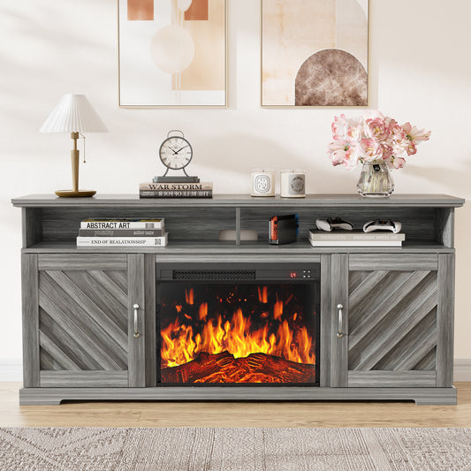 Electric Fireplace TV Stand for TVs up to 70 inch with Remote Control Entertainment Center with 23″ Fireplace, Gray