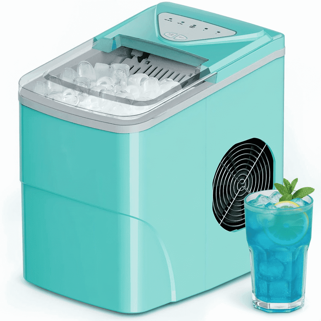 Philergo Ice Maker Countertop, 26lbs/Per Day, 9 Bullet Ice Cubes in 6 Mins, Self-Cleaning Ice Maker with Ice Scoop, Basket,2 Sizes of Bullet Shaped Ice for Home/Office/Kitchen,Green