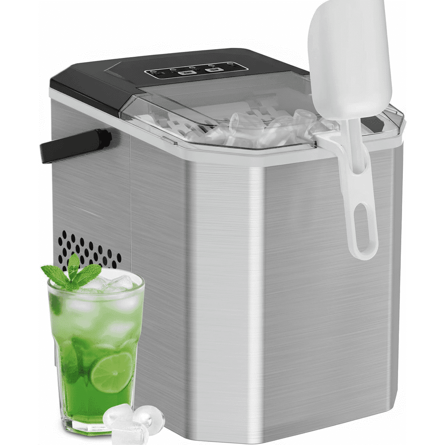 Philergo Ice Maker Countertop, 26lbs Per day, 9 Bullet Ice Cubes Ready in 6 Mins, Auto-Cleaning with Basket and Scoop  for Home/Kitchen/RV/Party/Travel, Stainless